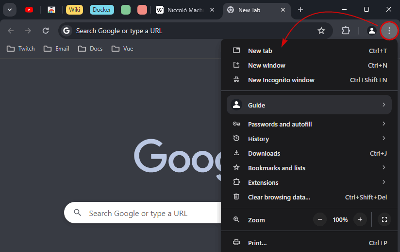 Main menu button in Google Chrome for Windows