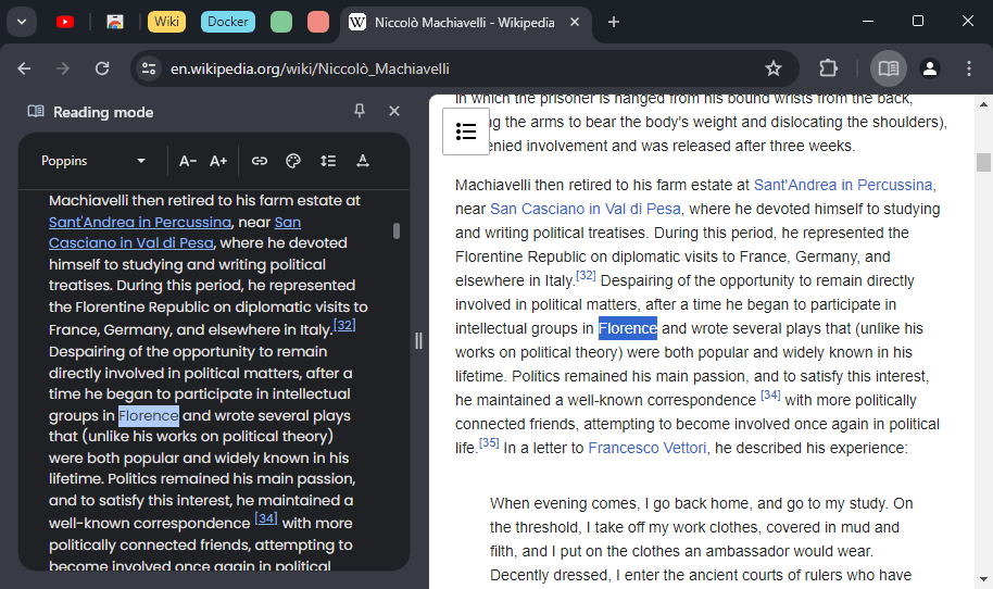 Here's how oddly the reading mode in Chrome looks at the beginning of 2024
