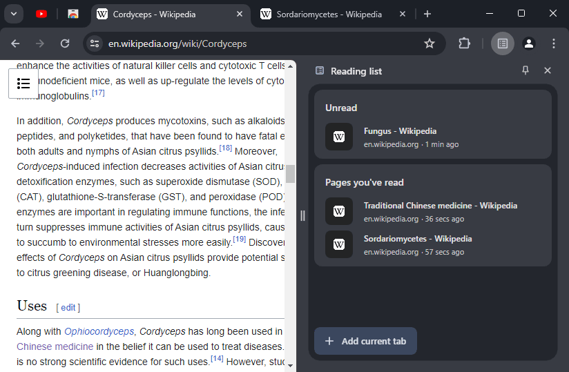 This is what the reading list in Chrome looks like